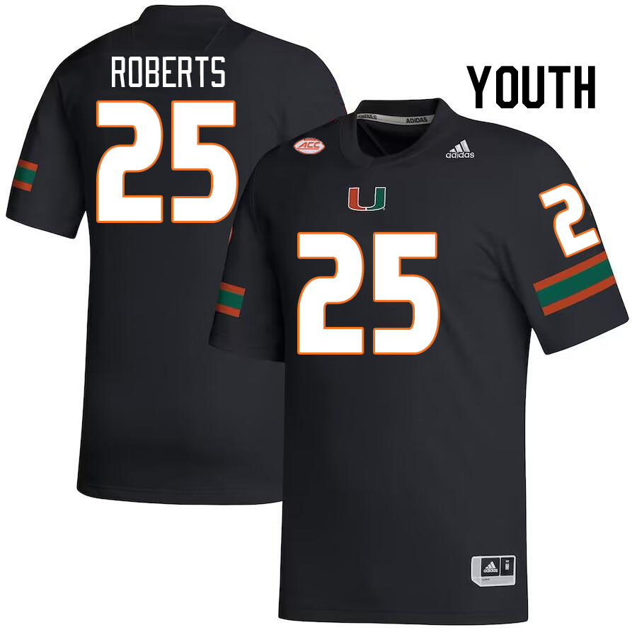 Youth #25 Terry Roberts Miami Hurricanes College Football Jerseys Stitched-Black - Click Image to Close